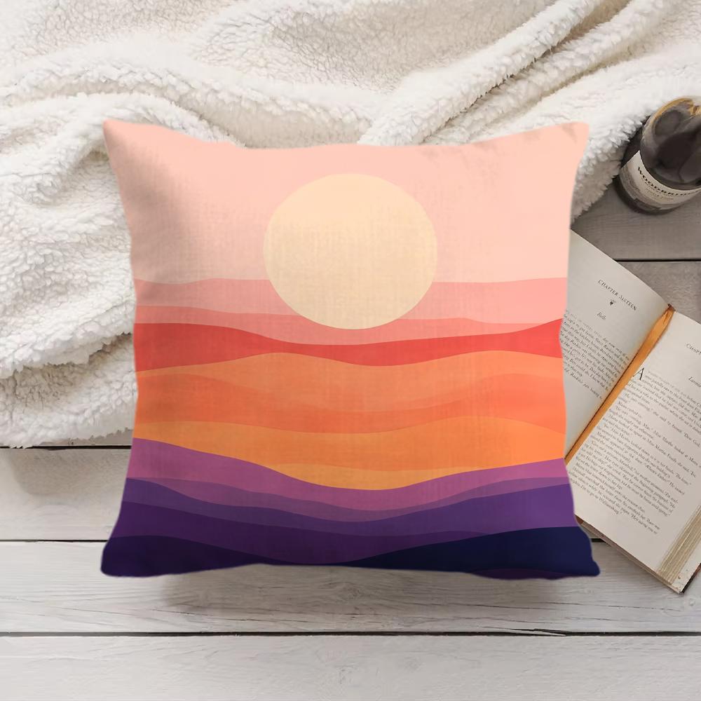 Sunset Gradient Pattern Cushion Cover Soft Short Plush Pillow Cover Smooth Cozy Texture Aesthetic Cushion Case Home Decor