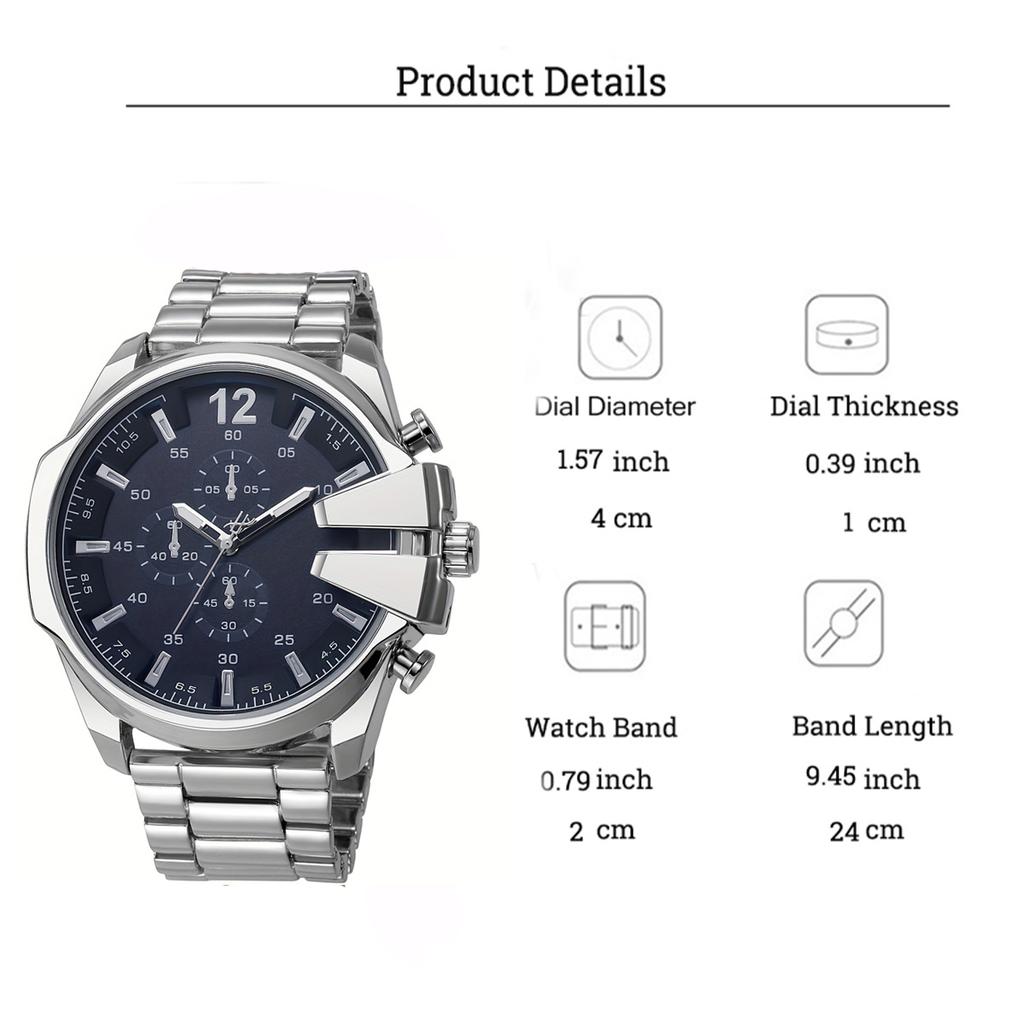 Fashion simple personality alloy strap large dial men's quartz watch, suitable for daily wear, Christmas gifts