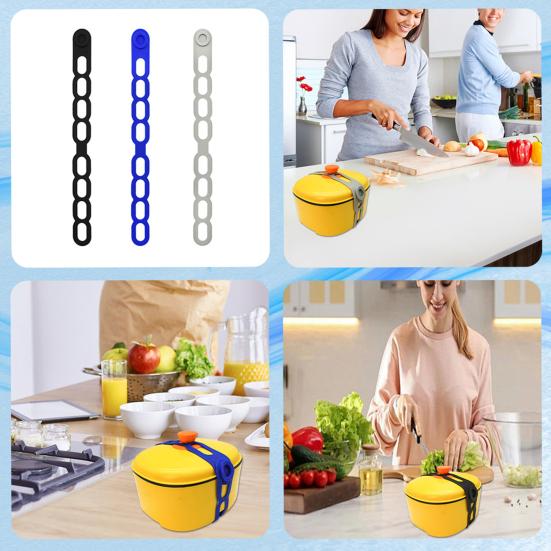 Fixed Strap Silicone Elastic Bands Reusable Adjustable Anti-Slip Kitchen Lid Holders for Bowls Pots Containers Snack Bags Organize Cords