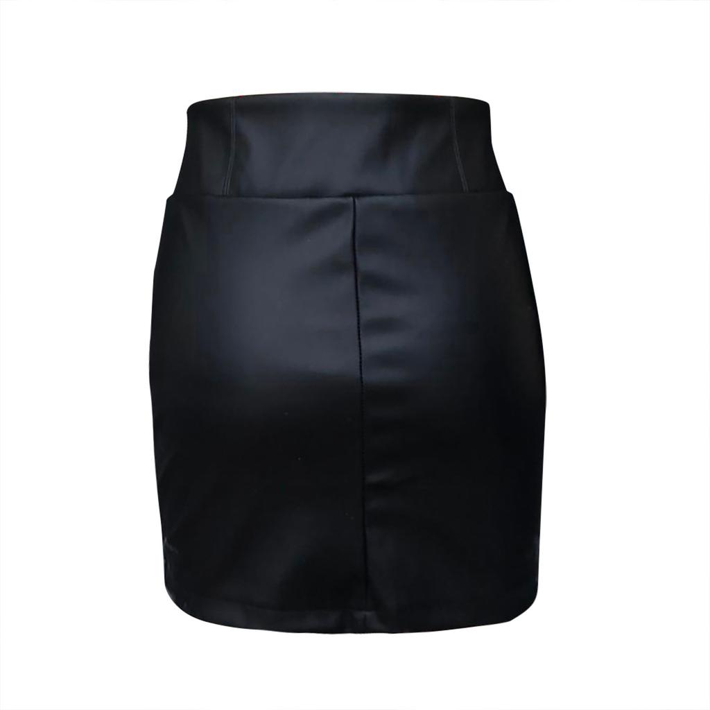 Women's Fashion Temperament Solid Color Leather Sexy  Zipper High Waist Bag Hip Short Skirt