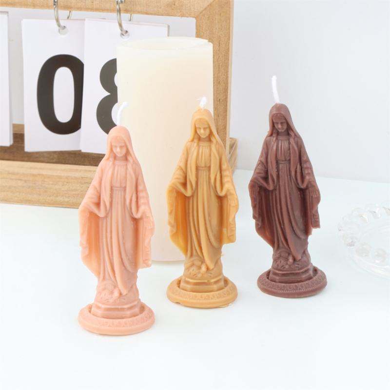 Silicone Candle Mold, Virgin Maria Sculpture Epoxy Gypsum Mould Home Decorations for DIY Handcrafts Resin Plaster Molds