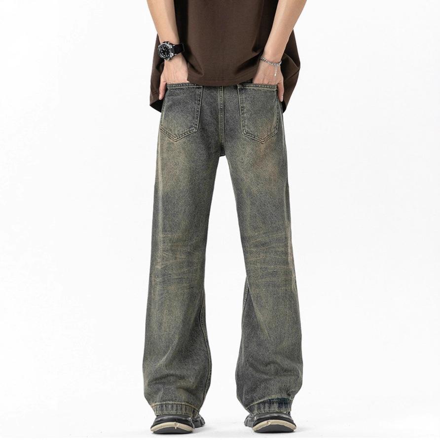 Jeans men's spring and autumn cleanfit old washed micro-pull pants American retro loose casual trousers