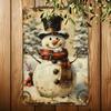 Tin Sign Cute Snowman With Top Hat Winter Landscape Rustic Metal Plaque for Home Bar Garage Wall Decor Vintage Style Christmas H