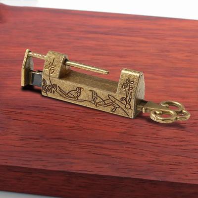 Drawer Padlock Chinese Style Bird Flower Decor Horizontal Opening Zinc Alloy Anti Rust Vintage Padlock for Cabinet
