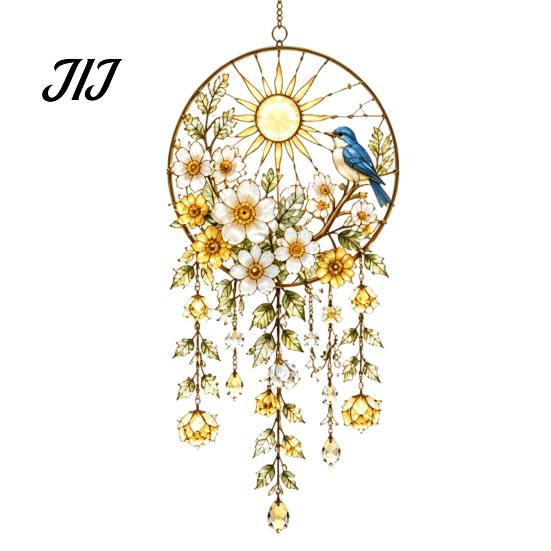 Waterproof Wind Chimes for Patio Acrylic Flower & Sun/Moon Chimes, Window Hanging Suncatcher Housewarming Gifts New Home Living Room Balcony,