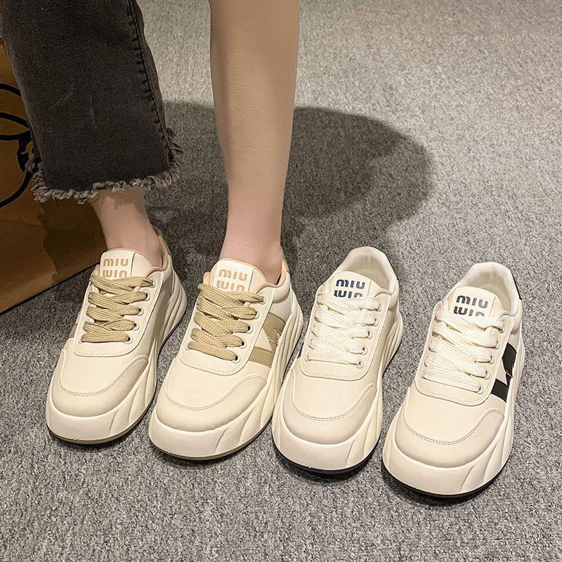 Korean Version of the Popular Little White Shoes Women's Summer 2025 New Thick-soled Lace-ups Ins Trendy Sports and Leisure Versatile Board Shoes