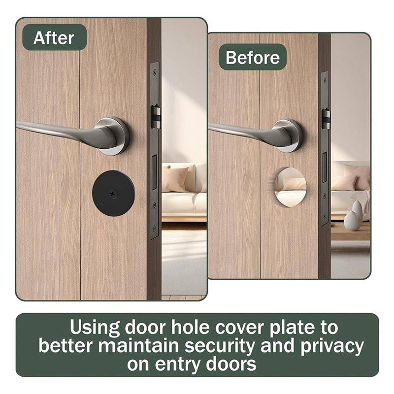 A84E-4 Set Door Hole Cover Plate,2-5/8 Inch Diameter Round Deadbolt Cover Plate,Door Knob Hole Cover Plate Black