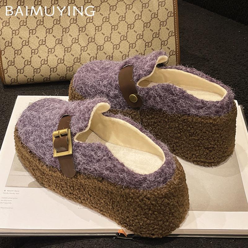 Suede Women Wedges Slippers High Heels Designer Shoes Fur Short Plush Slingback Winter Shoes 2024 Trend Fashion Mujer Zapatos