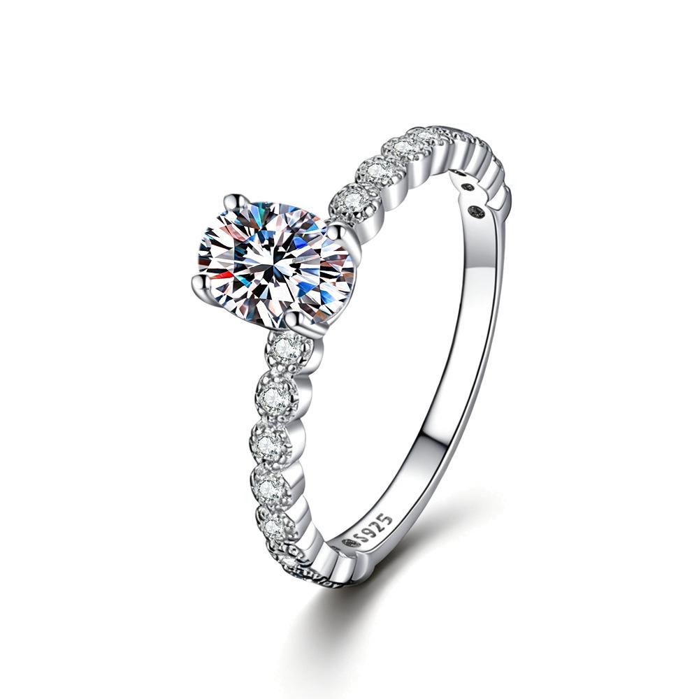 S925 Sterling Silver D-Color Pear Moissanite 1-Carat Engagement Ring for Women, Platinum-Plated
