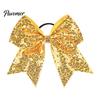 Shiny Hair Bows for Girls Sequins Bows, Elastic Tie, Large Cheerleading Stage Costume Accessories Band Ponytail Holder, Glitter Scrunchies Women Teens