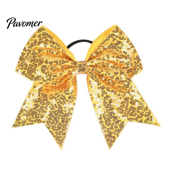 Shiny Hair Bows for Girls Sequins Bows, Elastic Tie, Large Cheerleading Stage Costume Accessories Band Ponytail Holder, Glitter Scrunchies Women Teens