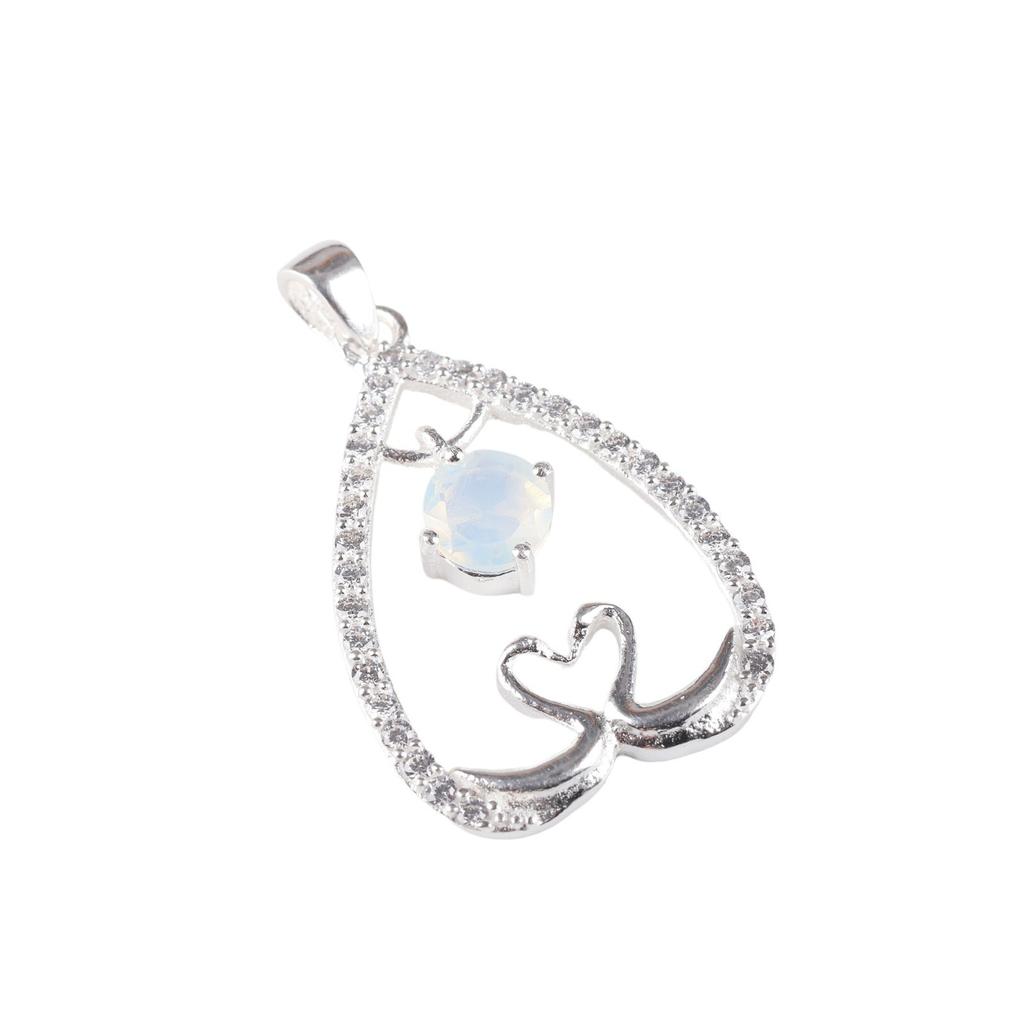 Milky Opal Gemstone 925 Sterling Silver Jewelry Zircon Pendant 1.27" For Women CZP-4-4