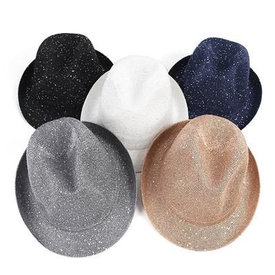 Dámský klobouk Fedora s flitry pro dospělé, klobouk na společenské akce, klobouk na Derby pro ženy, dospívající, ležérní klobouk Trilby do nočního klubu se srolovaným okrajem