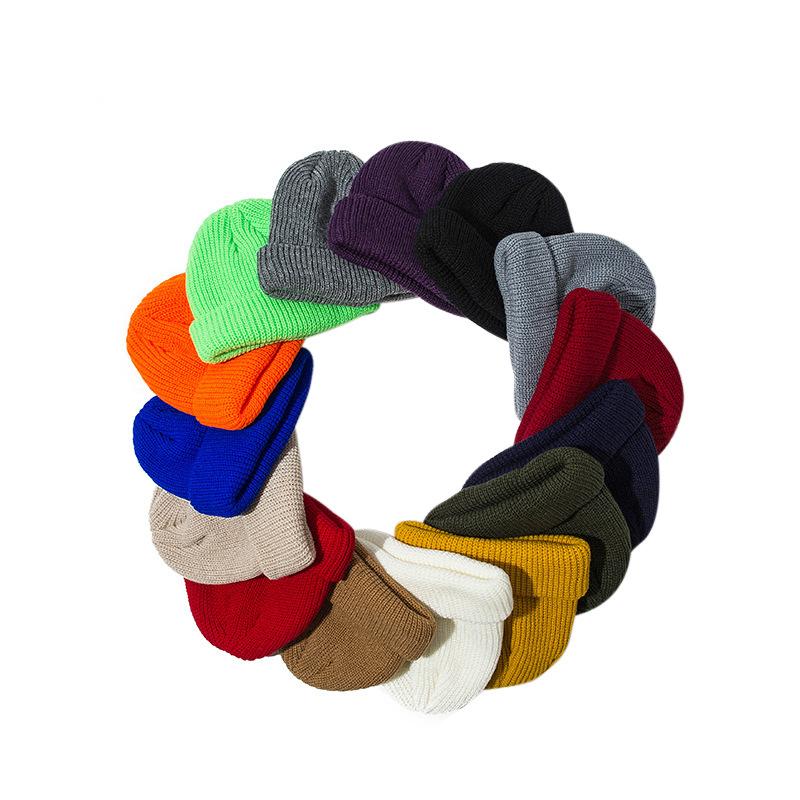 Hat Men's Autumn and Winter Short Melon Hat Knitted Wool Hat Hip Hop Street Hooligan Hat Yuppie Bag Head Cold Hat