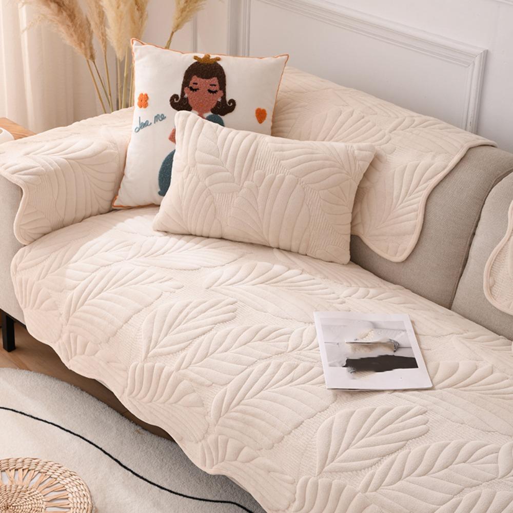 Sofa Cover Towel Milk Velvet Leaf Pattern Sofa Cover Nordic Style Dirt-resistant Couch Cover Washable Thickened Sofa Mat Winter