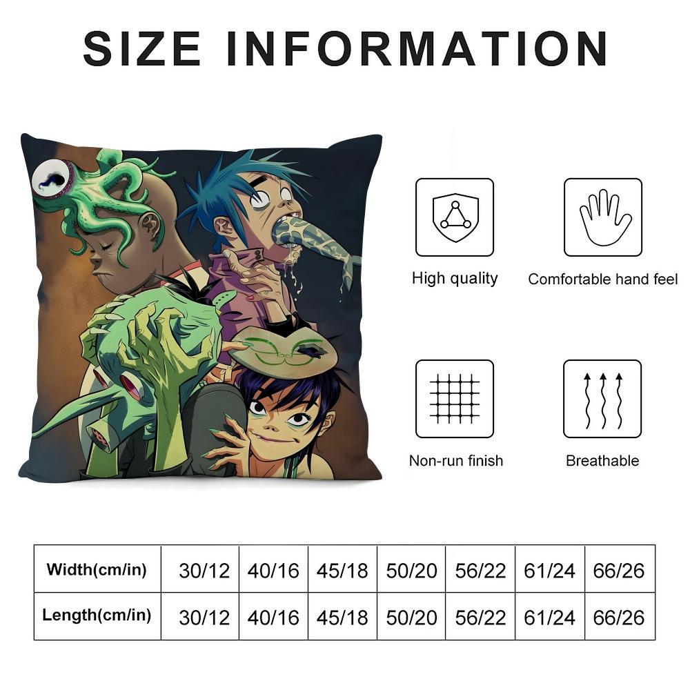 G-Gorillaz Band Cushion Cover Pillowcase Ultra Soft Skin Friendly Fabric Cloud Like Comfort & Concealed Zipper