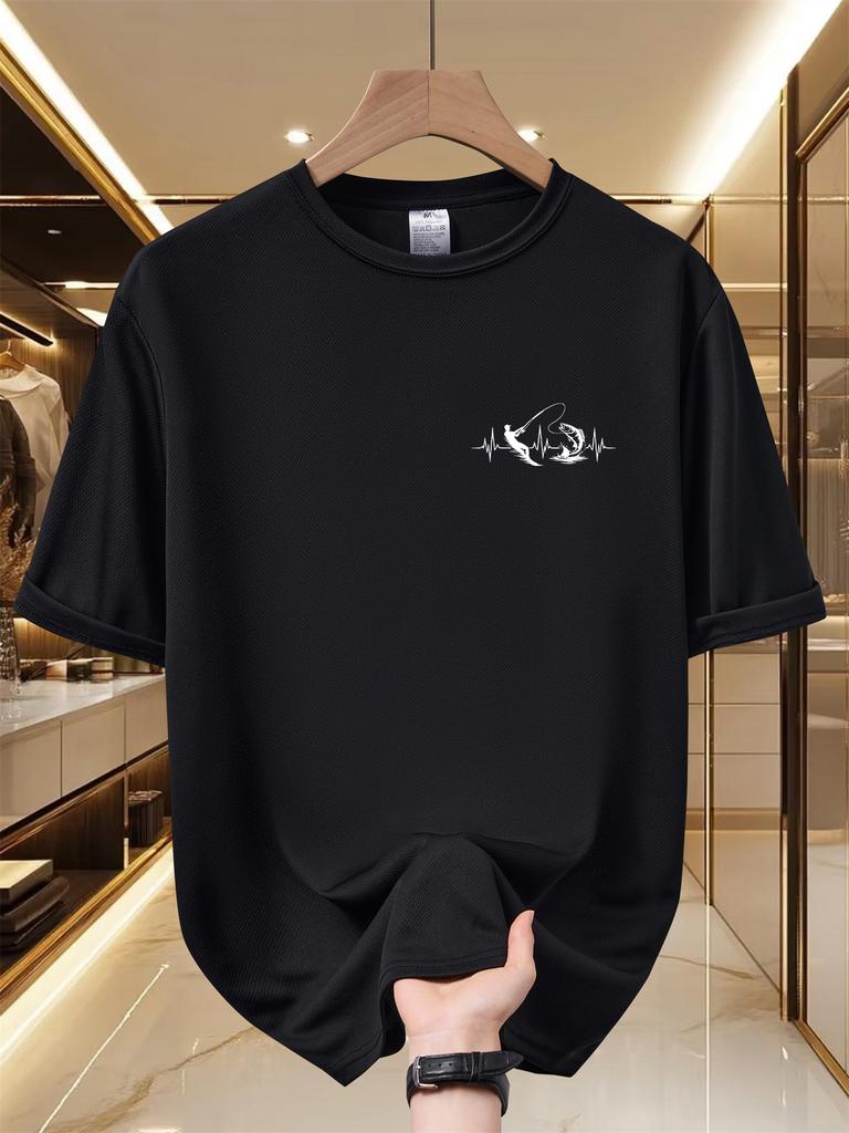 Fishing Lover Heartbeat TShirt FisherUnisex and Bass Silhouette Print Casual Loose Fit Short Sleeve Tee