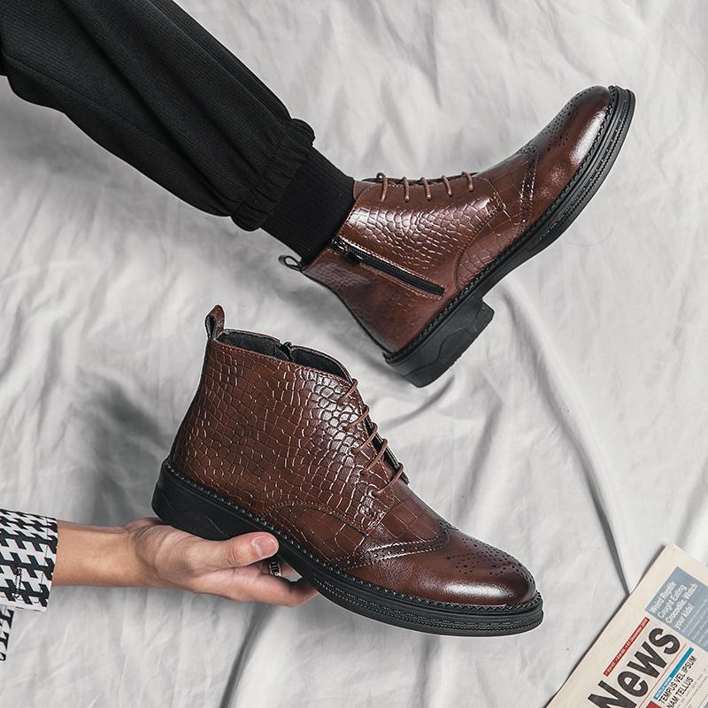 Fashion Boots Men Autumn Winter Shoes High-top Mid-tube Trend Thick-soled 2024 fashion men brogue ankle boots business dress shoes men