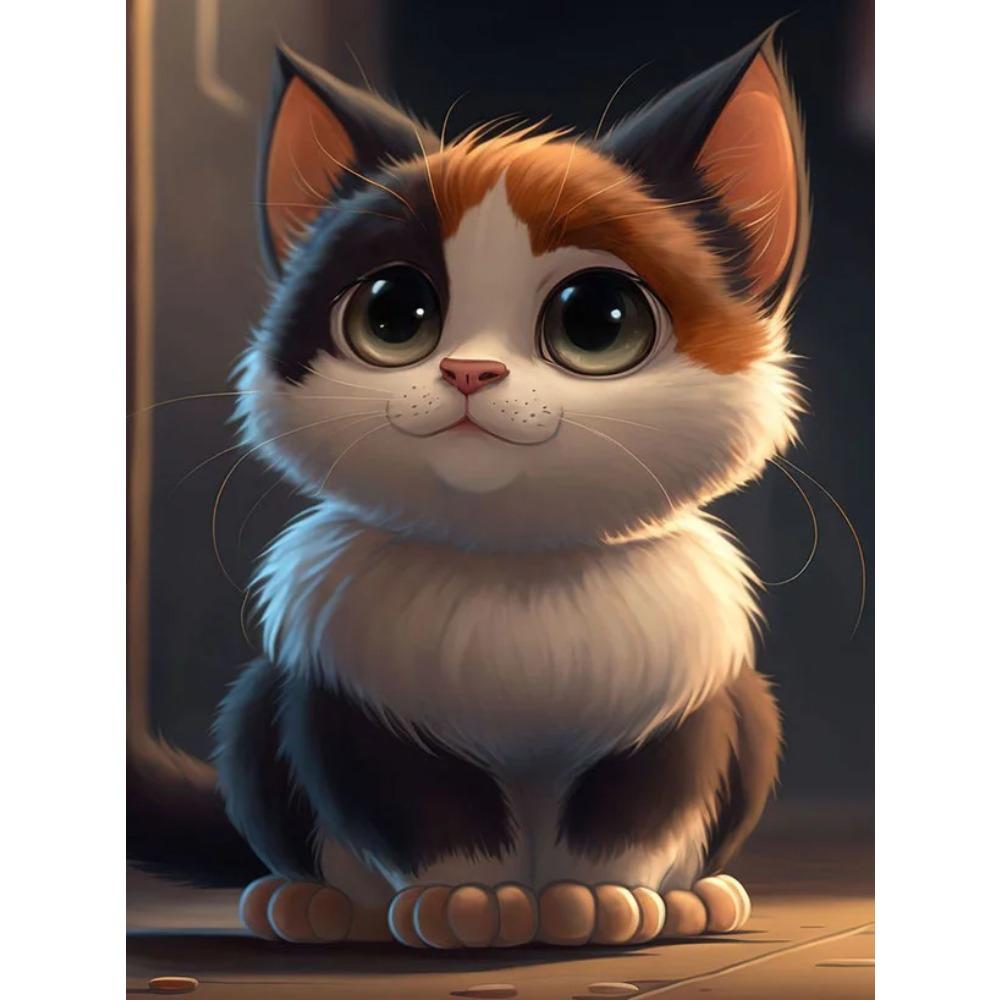 Diamant-Gemälde voller Bohrer, süße Katze, rundes Diamant-Gemälde, handgefertigt, schönes Traum-Mond-Haus, DIY-Diamant-Mosaik-Gemälde, Heimdekoration