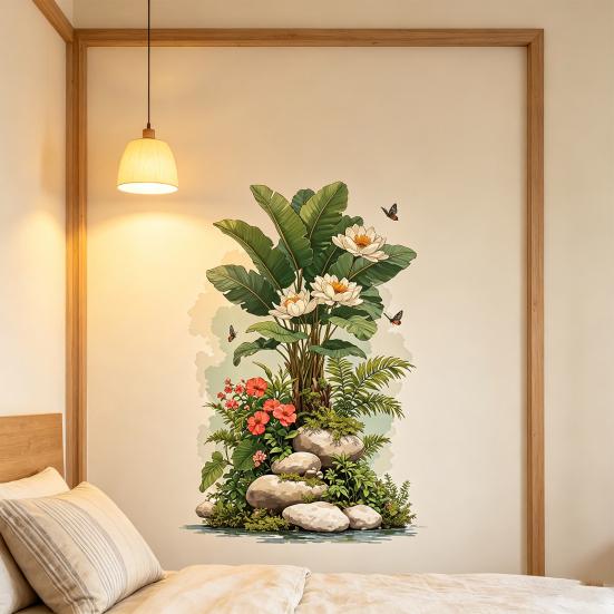 Banana Leaves Window Sticker, Self-Adhesive Waterproof Wall Decal for Living Room Bedroom Entrance Hall Home Decor