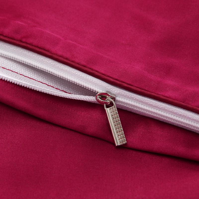 Red Wedding Four-Piece Set: Imitation Mulberry Silk Duvet Cover and Bed Sheet in Solid Color, Double Size, Faux Tencel Tribute Satin.