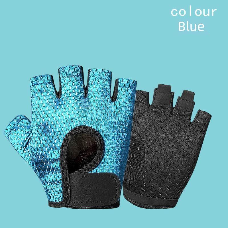 

Super Asian Fitness Gloves Half Finger Men and Women Breathable Mesh Gym Sports Yoga Non Slip Anti-Cocoon Cycling Normal Edition-Half Finger Blue S