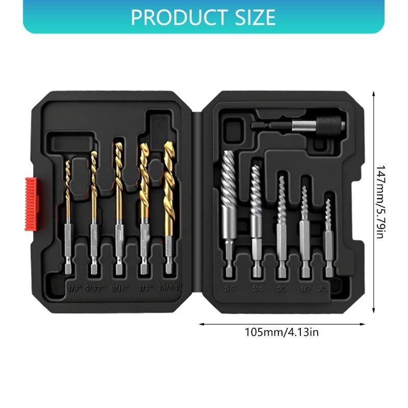 Professional 11Pcs Damaged Screw Extractor Kit Carbon Steel Drill Bit Set Rusted Bolt Removal Tool With Hexagonal Shank Design