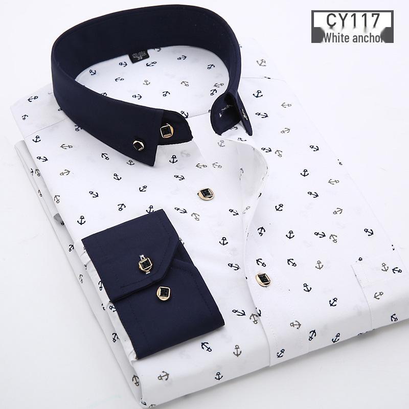 Camisa Nova Masculina Slim Fit Xadrez e Floral Manga Comprida - Moda Casual Coreana