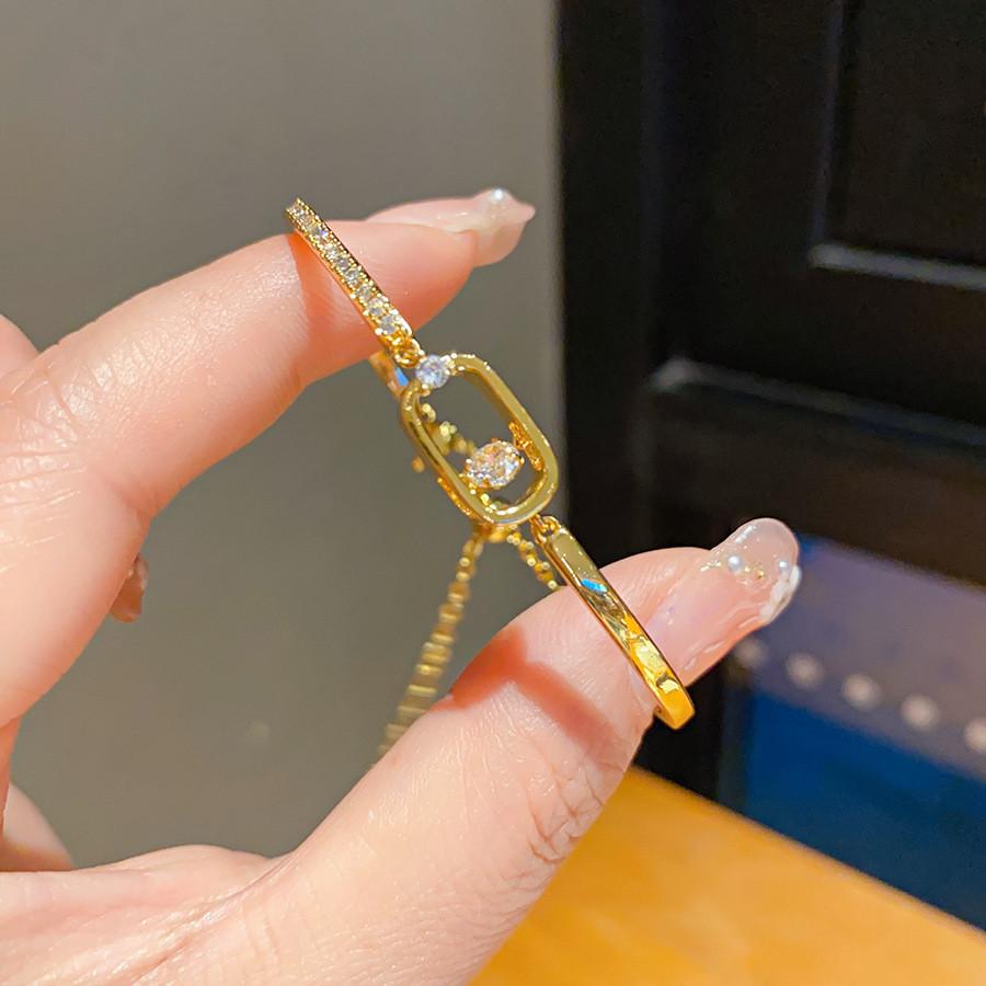 Геометрический Овальный Позолоченный Браслет с Цирконием для Женщин Элегантный Модный Аксессуар золотой