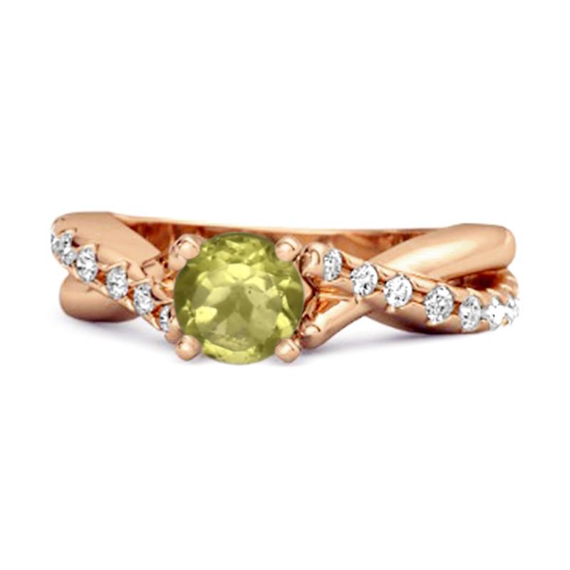 Peridot Crisscross Stackable Ring - 925 Sterling Silver Rose Gold Vermeil 6.5