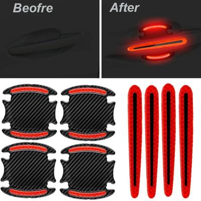 8Pcs Car Door Handle Bowl Scratch Protector Stickers Universal Car Door Handle Reflective Stickers Carbon Fiber Protective Film
