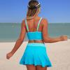 Damen-Badeanzug Unifarben Kordelzug Sport Schlitze Rock Sexy Bikini Anzug Strandbekleidung Mehrfarbig