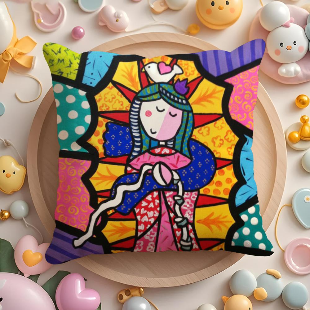 Cartoon Virgin Mary Art Cushion Cover Home & Car Multi-Scene Pillow Cover - Reversible, Soft & Durable for Daily Use