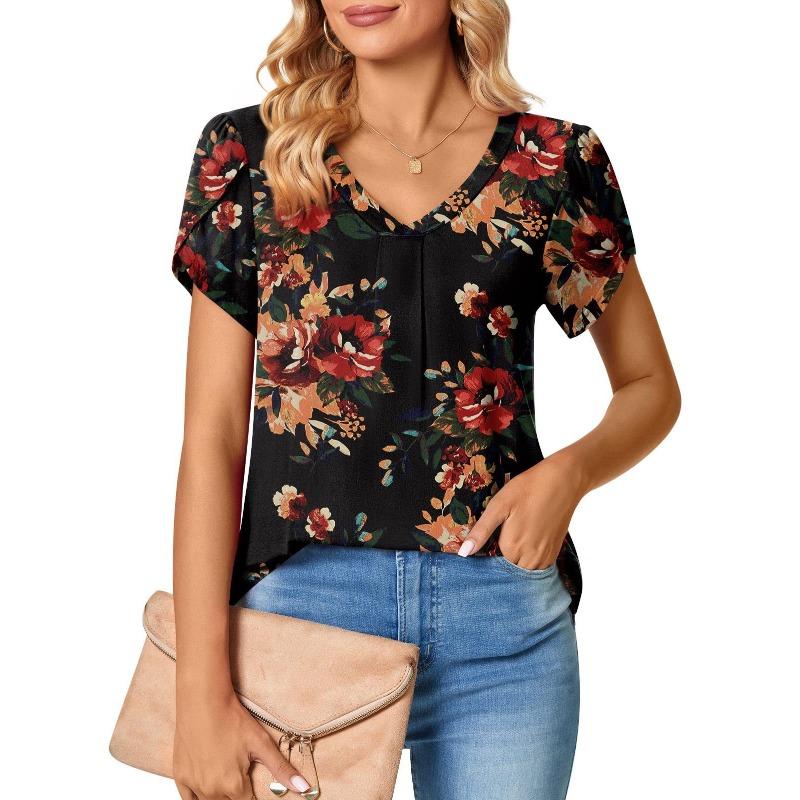 

Женская модная шифоновая рубашка с V-образным вырезом и короткими рукавами в виде листьев лотоса на поясе XXXL