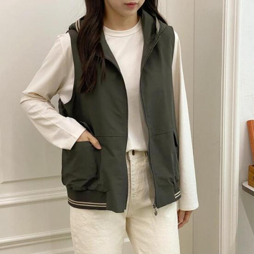 New Arrivals Open Run Women Hooded Ribbed Casual Zip Vest
