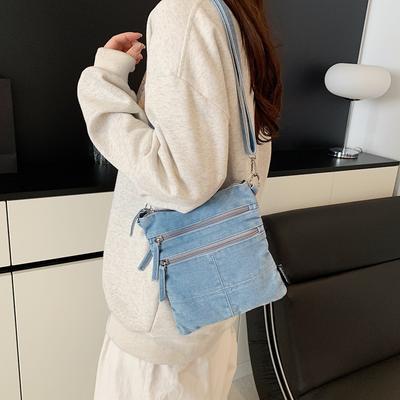 Denim Tasche Mehrschichtige Umhängetasche Pendler Crossbody Kleine Quadratische Tasche