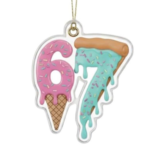 Christmas 67 Meme Acrylic Ornament Flat Santa Claus Reindeer Ice Cream Six Seven Xmas Tree Hanging Decoration Holiday Party Pendant