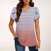 Women's Fashionable Round Neck Short Sleeve Print Casual Basic Pleated Pullover T-shirt Top