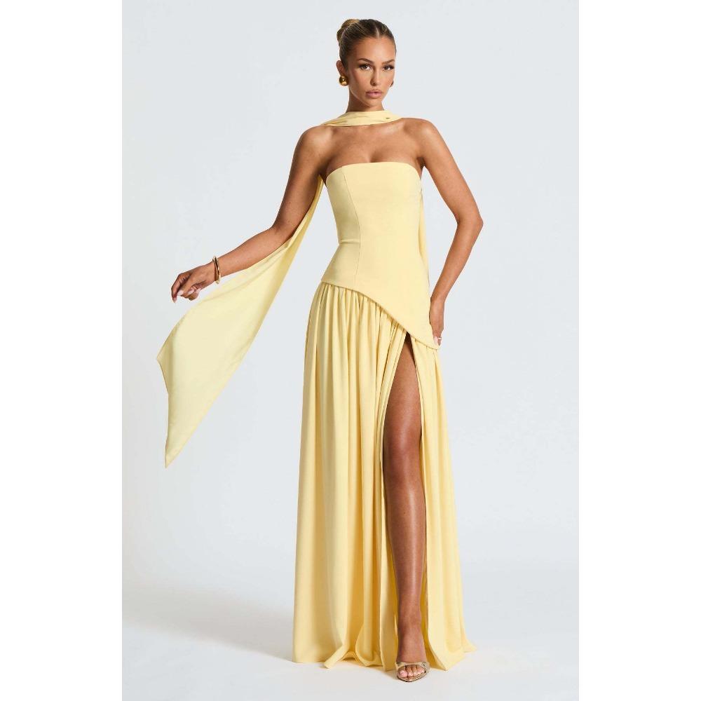 Women's Tube Top Solid Color Split Dress Fashionable and Sexy Halter High Split Dress