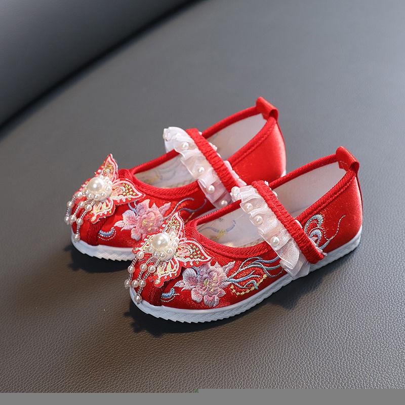 New girls embroidered shoes children's ancient shoes baby handmade cloth shoes Hanfu shoes performance shoes