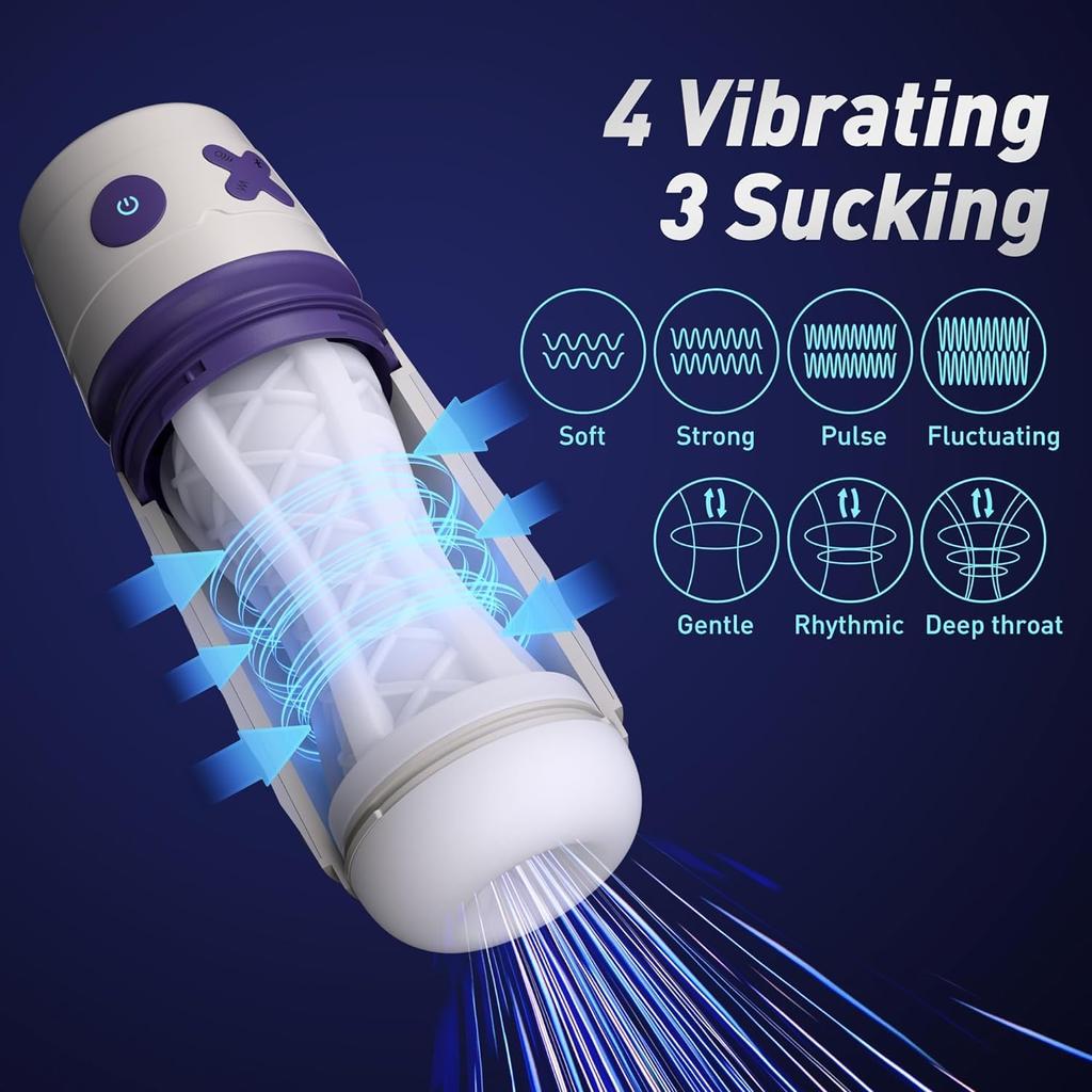 Sex Toys for Men Male Masturbator - Male Sex Toy Penis Pump with 3 Suctions 4 Vibrations with 3D Sleeve Hands Free Masturbators Blowjob Adult Toys