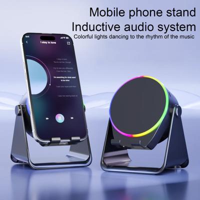 Ayarlanabilir Cep Telefonu Standlı Kablosuz İndüksiyon Hoparlör Stereo Ses Renkli Işık 800mAh Şarj Edilebilir 5'i 1 Arada Bluetooth uyumlu Hoparlör