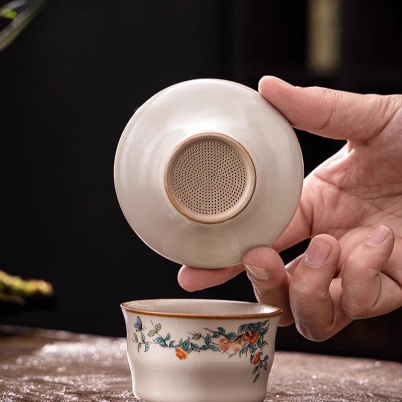 Vintage Ru Kiln Tea Leak Tea Filter Vintage Open Piece Ru Porcelain One Punch Filter Chinese Home Kung Fu Tea Set