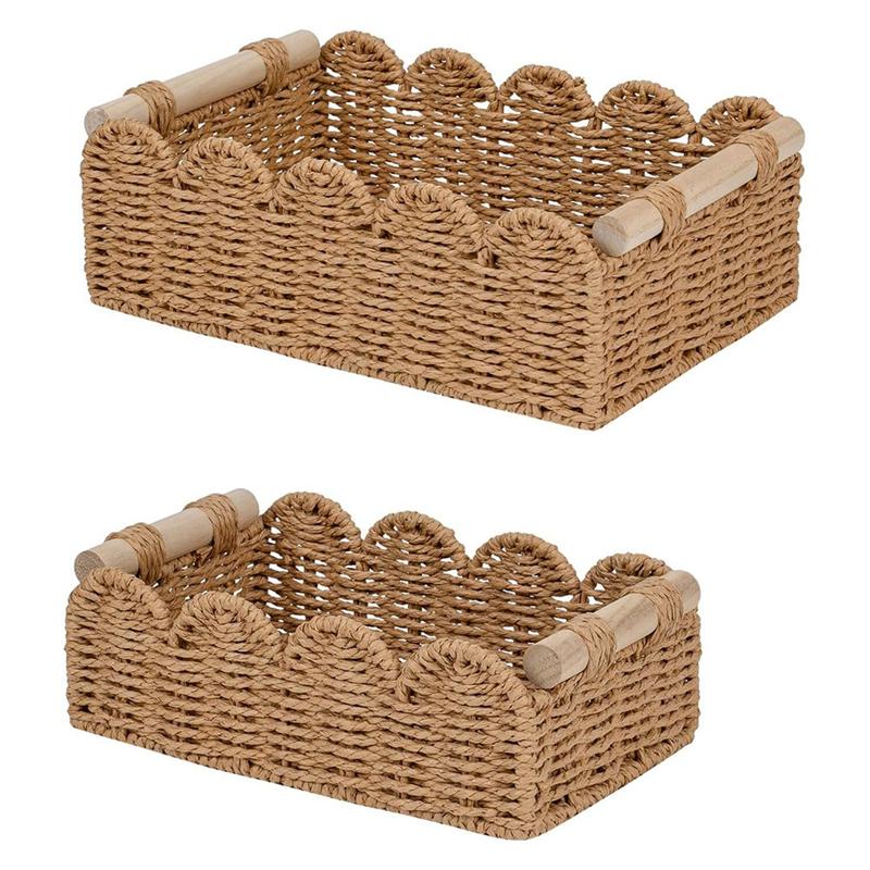 

Rope Scalloped Edge Decorative Baskets For Home, Living Room, Bedroom, Toilet Basket For Over Toilet Storage Shelf 2Pcs