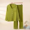 1011 new women's homewear comfortable and breathable solid color simple long-sleeved trousers women's suit