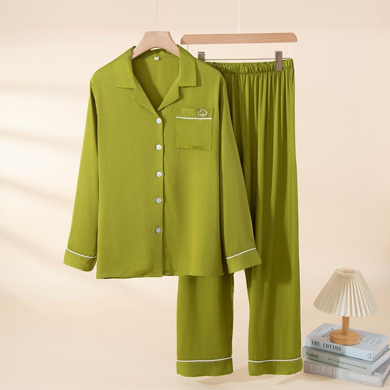 1011 new women's homewear comfortable and breathable solid color simple long-sleeved trousers women's suit