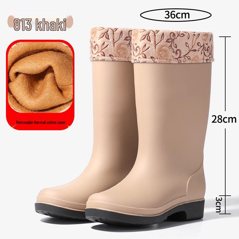 Women's British Fashion Mid-Calf Waterproof Rubber Rain Boots - Non-Slip, Warm Frosted Overshoes for Kitchens and More