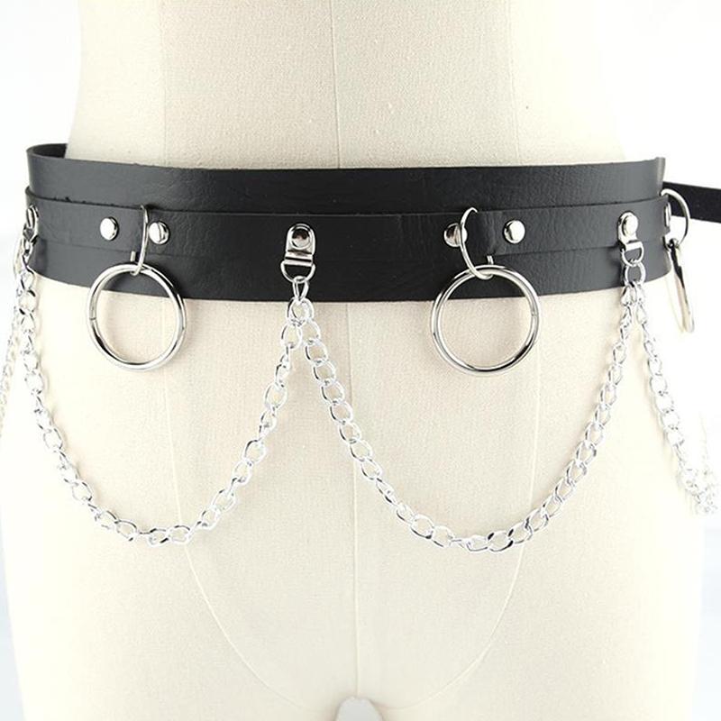 

Faux Leather Metal Circle Chain Tassel Waist Belt Punk Gothic Body Accessories чорний