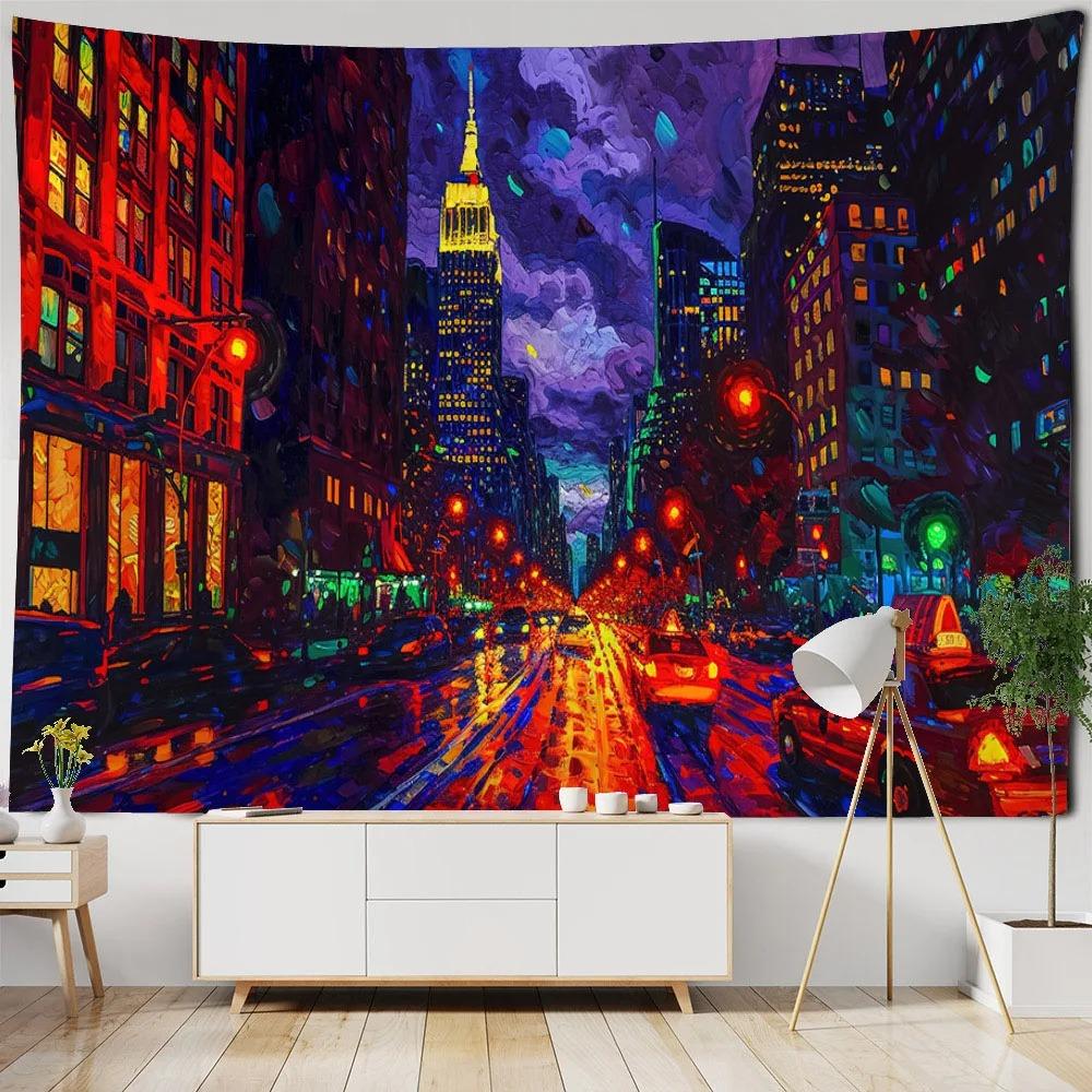 Home Decoration Bohemian Dream City Starry Sky Oil Painting Tapestry Wall Hanging Background Cloth Living Room Bedroom