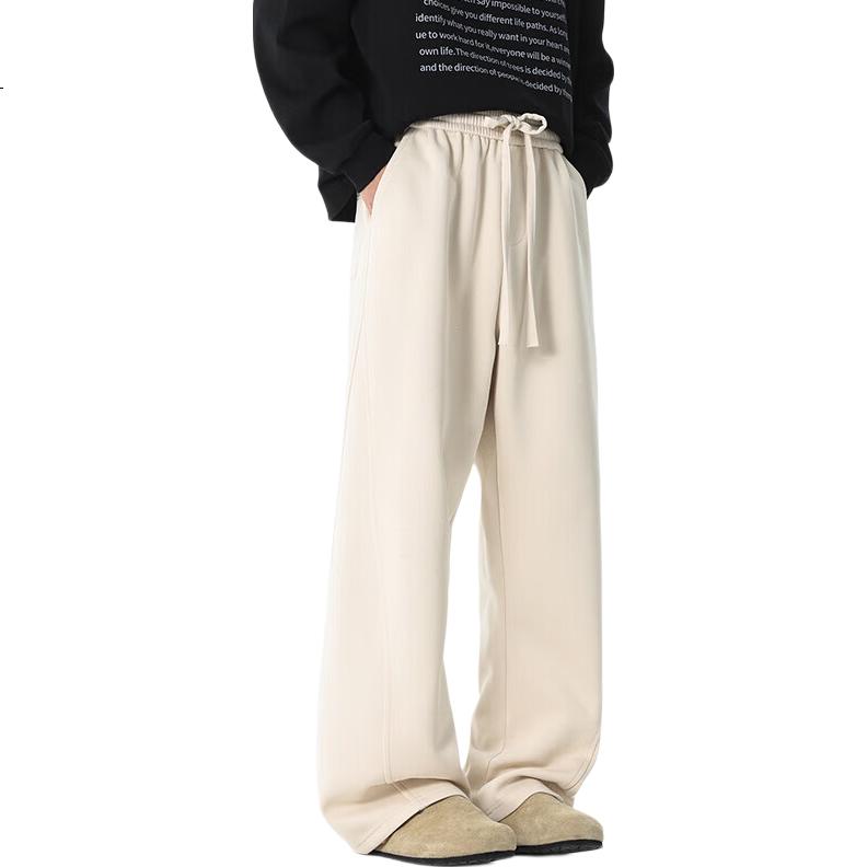 Popeye American Style Curved Blade Casual Pants Men's Autumn Winter Loose Fit Draped Straight Wide Leg Trousers DK21 Apricot M